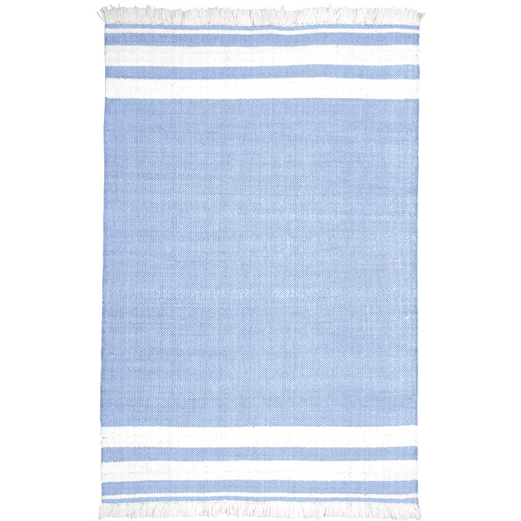 Rosecliff Heights Elena Handwoven Striped Blue/White Indoor/Outdoor